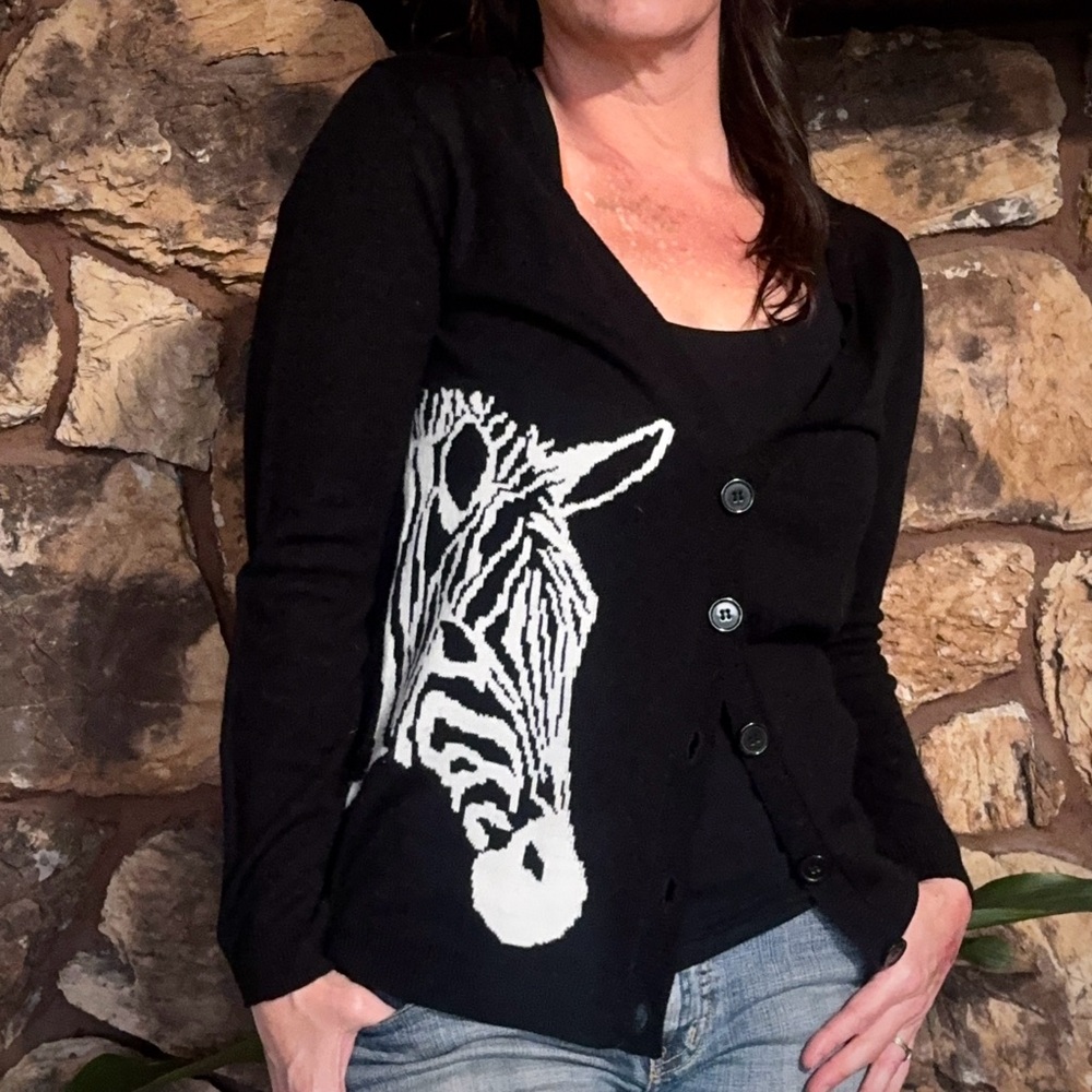 Xhilaration Black and White Zebra Button Up Cardigan
